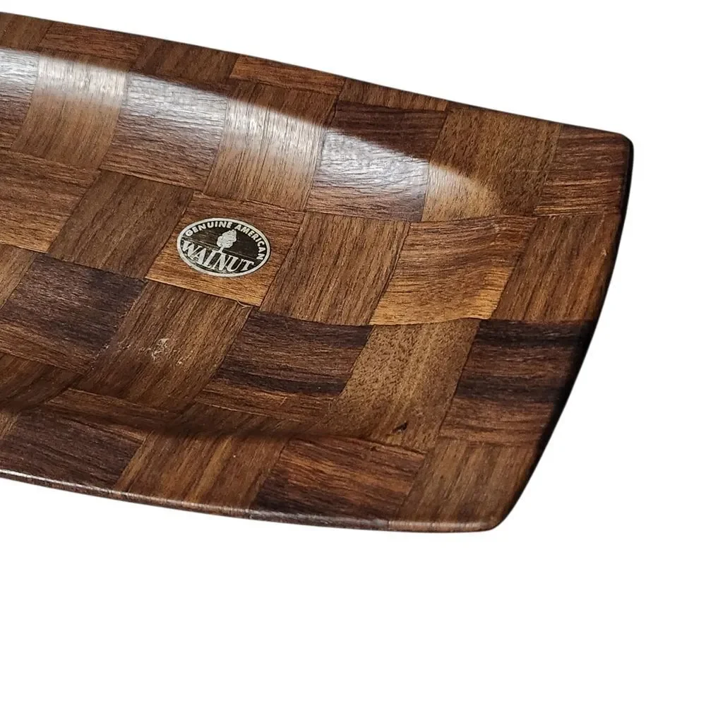 Vintage Weavewood MN Genuine American Walnut Platter Plate MCM Brown Wood